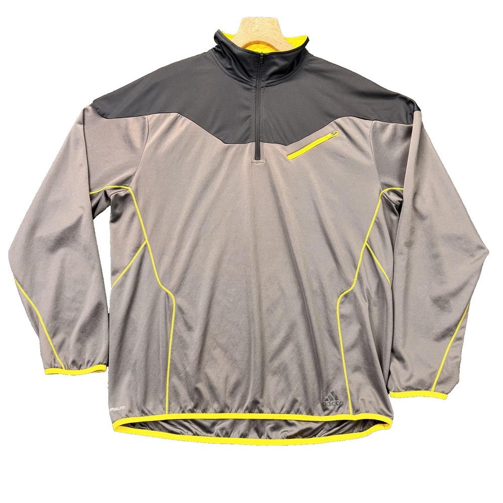 Adidas‎ Climalite Quarter Zip Pullover Mens XL Gray Yellow Running Athletic Top